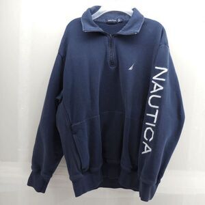 Vintage Nautica Fleece 1/4 Zip Pullover Sleeve Spellout Navy W/Pockets Mens XL
